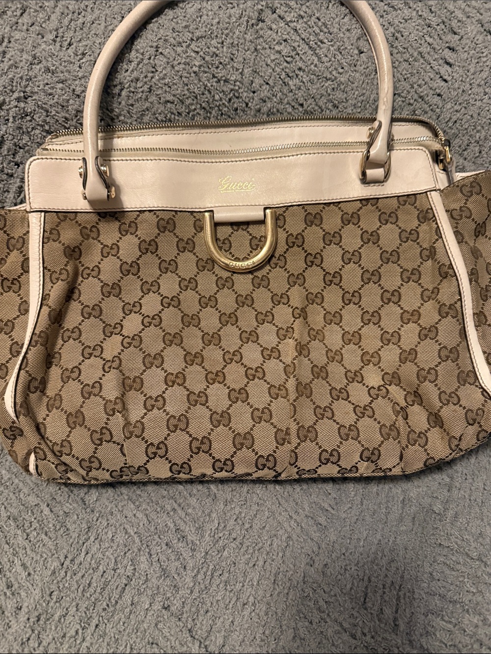 Gucci Beige GG Canvas Shoulder Bag with Light Pink Trim